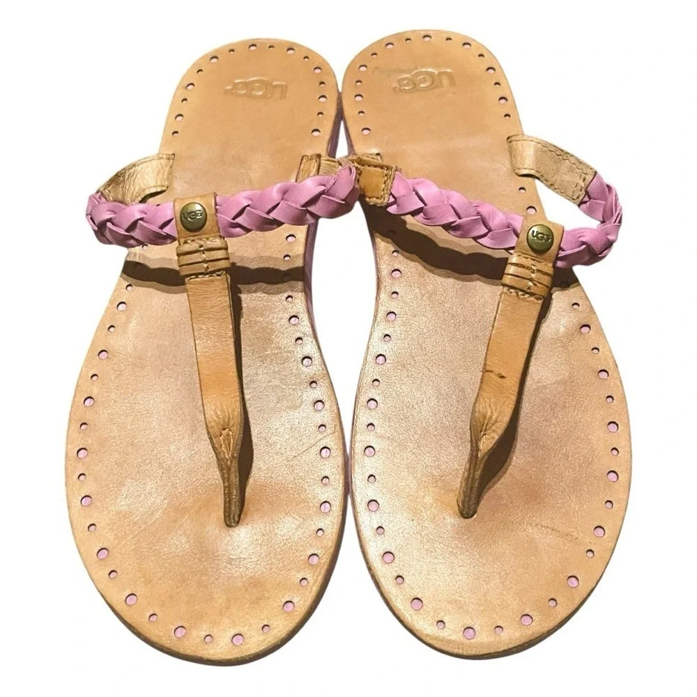 UGG Red and Tan Braided‎ Sandals Size 9